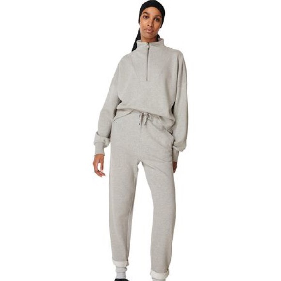Sweaty Betty Pants - Sweaty Betty Nestle Up Sweat Set 1/4 Zip Pullover Taper Trouser Grey $228